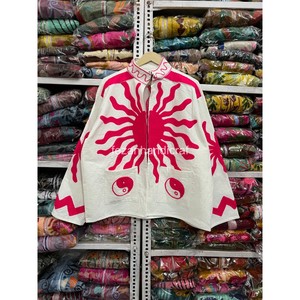 Veste bomber réversible en velours tricoté brodé Suzani, style vintage hippie, automne-hiver, respirante, 100% coton - Product Image 5