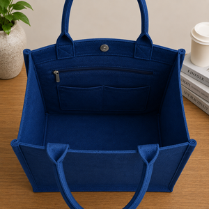 Bolsa de Yute Azul con Diseño de Huellas y Asas de Cuerda, Tamaño Mediano, para Uso Diario, Playa, Exposiciones y Compras, Pequeños Pasos, Gran Impacto - Product Image 5