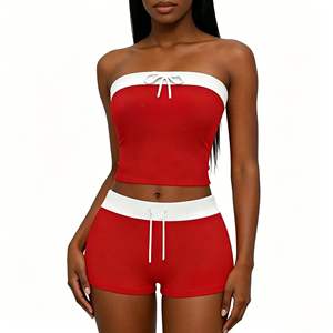 2026 Y2k Custom Women's Summer Casual 2-Piece Set Solid Strapless Bra Top Skinny Drawstring Shorts for Beach Party Vacation - Product Image 6