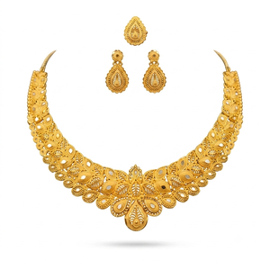 Juego de Collar, Aretes y Anillo de Lujo para Novia, Chapado en Oro de 24K, en Latón |   Diseño etíope nigeriano - Product Image 2