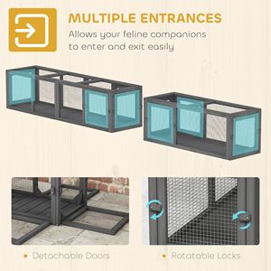Tunnel per Gatti da Esterno in Legno da 98 Pollici con Design Combinabile e 8 Porte, Grigio Scuro - Prodotto Tubi e Tunnel - Product Image 6