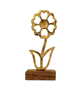 Sculpture florale moderne en métal sur base en bois – Élégant accent décoratif pour chambre, bureau, étagère et table - Product Image 2