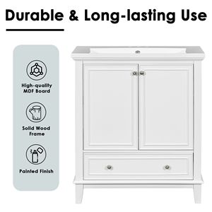 Mobile da Bagno Multifunzionale con Base in MDF da 30 Pollici, Solo Base con Ante e Cassetto, Senza Lavabo - Product Image 4