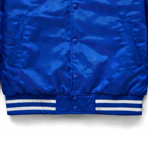 Vestes bomber en satin pour hommes de qualité supérieure, couleur bleu foncé, style streetwear, poignets élastiques, veste en satin tendance avec service OEM - Product Image 6
