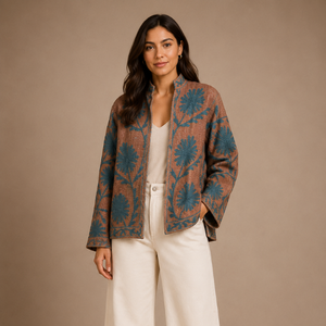 Chaqueta de algodón Suzani hecha a mano en India, chaqueta corta bordada a mano, abrigo unisex, chaqueta corta Suzani hecha a mano - Product Image 1