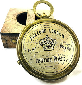 3 ''esfera de plata antigua náutica grabada Dollond London Brújula de latón con estuche de cuero Artículo de regalo marítimo. - Product Image 2