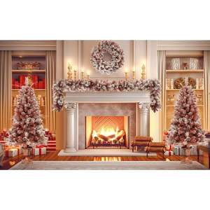 GO Juego de 4 piezas Árbol de Navidad artificial marrón con luces cálidas Flocado Conos de pino y bayas para decoración de puertas y chimeneas - Product Image 2