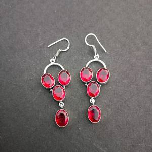 Boucles d'oreilles en grenat rouge, en argent Sterling 925, bijoux faits à la main, cadeau pour femmes, anniversaire, cristal Unique - Product Image 2