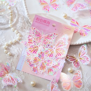 Autocollant PET découpé en forme de papillon rose nacré, 20 pièces, pour décoration artisanale, fabrication de cartes, journaux de scrapbooking - Product Image 4