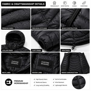 Lightweight Men's Hooded Puffer Bomber <b>Jacket</b> Warm Windproof Water-Resistant Winter Front Compact Design Outdoor Casual Wear - Product Image 5