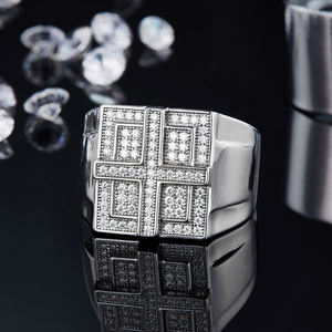 Unisex 925 <b>Silver</b> Rhodium Plated Moissanite <b>Cross</b> Engagement <b>Ring</b> Prong Setting Brilliant Cut Romantic Style 12 GM IGI Certified - Product Image 1