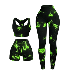 Conjunto de Yoga Premium de 3 Piezas sin Costuras con Estampado de Tigre Naranja, Leggings de Cintura Alta, Sujetador Deportivo y Pantalones Cortos de Ciclismo, Ropa de Gimnasio 2026 - Product Image 1