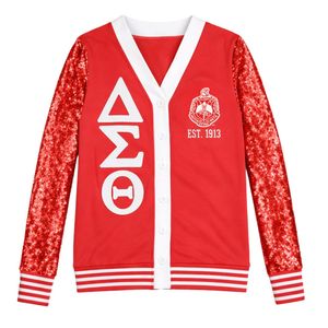 Delta Sigma Theta <b>Red</b> <b>Sequin</b> Cardigan for Women Comfortable Fit Premium Fabric Greek Sorority Apparel Casual Wear - Product Image 4