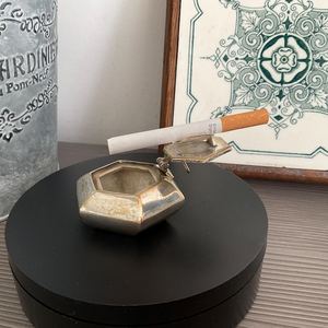 Vintage Pocket Ashtray, Silver Metal Hexagonal Portable Ashtray, - Product Image 1