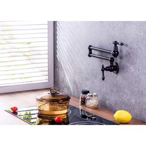 Robinet de cuisine mural monotrou Remplisseur de pot extensible pliable en bronze huilé avec deux poignées - Product Image 2