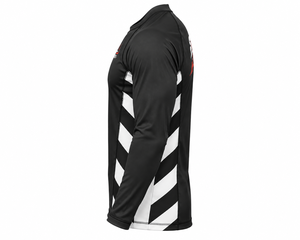 Custom <b>Men's</b> Black <b>White</b> <b>Long</b> <b>Sleeve</b> Compression Rash Guard Geometric Side Panel Design for MMA BJJ Grappling and Fitness Traini - Product Image 3
