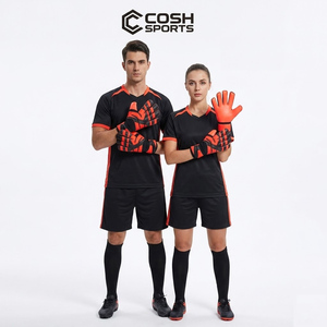 Guantes de Portero Naranja y Negro con Palma de Látex de Alto Agarre, Equipo de Entrenamiento de Fútbol, Guantes con Protección para los Dedos, Fabricante de Pakistán - Product Image 1