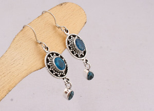 :925 <b>Sterling</b> <b>Silver</b> Natural Blue Topaz <b>Earrings</b> Handmade Swiss Blue Gemstone Jewelry Oval Cut Icy Blue <b>Dangle</b> <b>Earrings</b> - Product Image 6