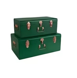 Ensemble de 2 coffres de rangement en métal bleu marine de qualité supérieure avec poignée de transport avant et loquets or rose, pour rangement décoratif - Product Image 2