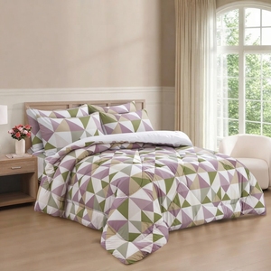 Modern Geometric Quilted Comforter Set 100% Cotton Percale T-150 All-Season Breathable Home Use - Product Image 3