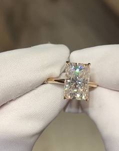 4.5 Carat Radiant Cut Lab Grown Diamond Engagement <b>Ring</b> for Women | Hidden Halo <b>Solitaire</b> Wedding <b>Ring</b> | 18K Gold Plated Bridal - Product Image 2