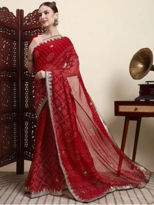 Sari Tradicional de Georgette con Estampado Bandhani - Product Image 4