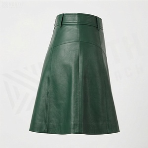 <span class=keywords><strong>Jupe</strong></span> courte en similicuir pour femme, taille haute, coupe trapèze, vert uni brillant, avec poches, à porter toute l'année - Product Image 3