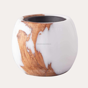 Brûleur d'encens en bois d'acacia indien fait à la main et diffuseur d'aromathérapie Support de bakhoor élégant avec motif en résine - Product Image 2