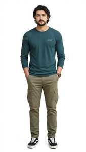 ONETEN APPAREL T-shirt à manches longues col rond pour homme, couleur turquoise, logo en lettres sur le devant, t-shirt décontracté en tricot - Product Image 3