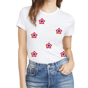 Camiseta de Manga Corta para Mujer, Diseño de Patchwork, para el Día Nacional de EE. UU., 100% Algodón, Nueva Colección Verano 2026, Venta al Por Mayor - Product Image 3