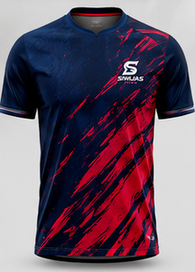 Maillot de football bleu et rouge à manches courtes en polyester, tenue d'équipe personnalisée pour l'entraînement et les matchs, haut de sport - Product Image 1