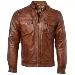 Veste en cuir véritable pour homme, style motard, en peau de mouton longue, noir et bordeaux, très tendance pour l'hiver - Product Image 6