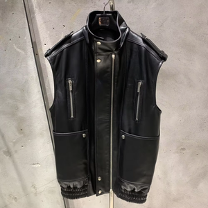 Nouveau style de vestes sans manches noires en cuir d'agneau véritable, gilets en cuir pour femmes - Product Image 1