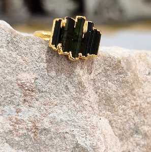 Wholesale Natural Raw gemstone Tourmaline <b>Ring</b>, Gold Plated Brass Handmade Multi Gemstone Boho <b>Crystal</b> Jewelry Manufacturer - Product Image 4