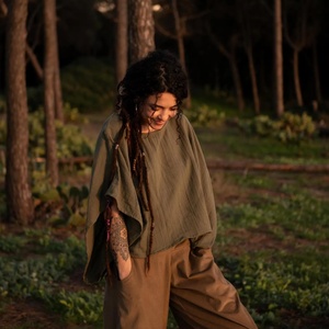 <b>Flowy</b> Boho Cotton <b>Top</b> with Winged Sleeves Lightweight Blouse Soft Breathable Summer Shirt Bohemian Style for Women - Product Image 2