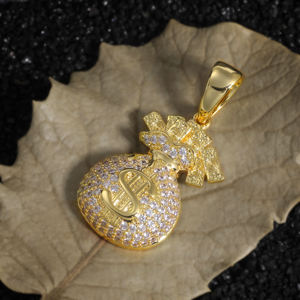Collier pendentif sac à monnaie en argent 925 avec cristaux de strass micro-pavés, bijoux unisexes classiques pour tous les jours - Product Image 1