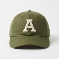 Casquette de baseball vert olive avec lettre A brodée blanche, 6 panneaux, réglable, unisexe, décontractée