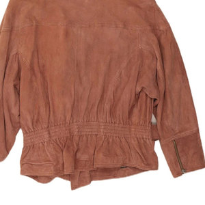 Chaqueta de Motera Vintage para Mujer en Gamuza Marrón con Cinturón Ajustable y Cuello de Solapa - Product Image 4