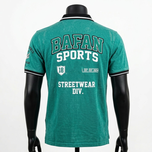 Polo homme en coton 200 GSM de haute qualité, vert turquoise, col contrasté, broderie - Product Image 6