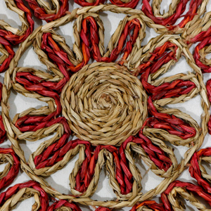 Handmade Round Seagrass Mat Bohemian Design Red and Natural Color <b>Table</b> <b>Placemat</b> - Product Image 4
