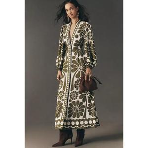 Vestido Largo Floral de Moda para Mujer, Sin Mangas, Cuello en V, Estilo Bohemio Informal de Verano, para Fiestas, Venta al Por Mayor - Product Image 1