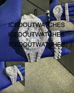 Montre à mouvement à quartz en acier inoxydable avec diamants Moissanite VVS, bracelet entièrement serti de Moissanite, résistance à l'eau 10 bars, fermoir de bracelet - Product Image 3