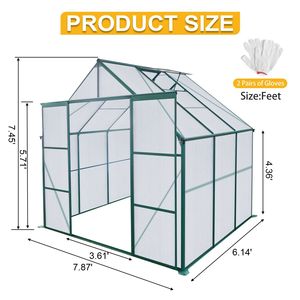 Invernadero de Gran Resistencia de 8x6 pies con Doble Puerta, Policarbonato, Base Elevada de Aluminio y Anclaje, para Uso Agrícola en Exteriores - Product Image 3