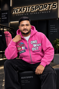 REXFITSPORTS 2026 Sudadera con capucha rosa personalizada con cremallera completa para hombre, de algodón grueso y forro polar, estilo urbano con gráficos, logotipo personalizado, venta al por mayor - Product Image 6