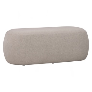 Minimalist Designer Beige Fabric Pouf Large Padded <b>Footrest</b> Oval Floor Ottoman for Modern Bedroom Living Room Seating Area - Product Image 1