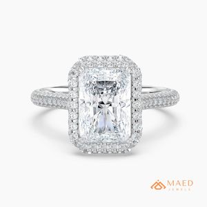 Anillo de Compromiso y Boda de Plata de Ley 925 con Moissanita Cultivada en Laboratorio, Corte Radiante, Halo, Joyería Nupcial de Lujo, Regalo para Mujer, Estilo Gujarati - Product Image 1
