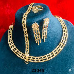 Traditional <b>Gold</b> Plated Leaf Design <b>Necklace</b> <b>Set</b> with <b>Earrings</b> & Ring Indian Jewelry <b>Set</b> Model no 23041 - Product Image 5