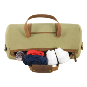 Custom Canvas Khaki <b>Holdall</b> Duffel Bag Genuine Leather Straps Travel <b>Weekend</b> Luggage Bag Wholesale Canvas Gym Bag Manufacturer - Product Image 5