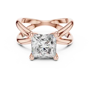 Bague de fiançailles en or sur mesure avec diamant de laboratoire taille princesse 3 carats, sertie quatre griffes, à tige sculpturale infinie fendue, style solitaire - Product Image 4