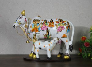 Handmade Wooden Cow And Calf Figurine With <b>Religious</b> Figures Design For Tabletop Decor Traditional Art Sculpture - Product Image 1